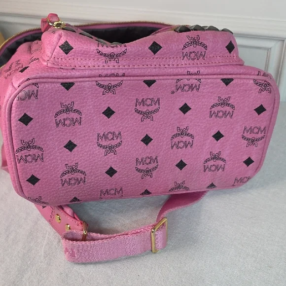 MCM Stark Visetos Pink Studded Backpack